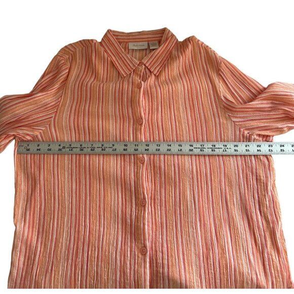 Studio Works Striped Button-Up Shirt Cotton Blend Orange & Pink, Size XL - Picture 6 of 7